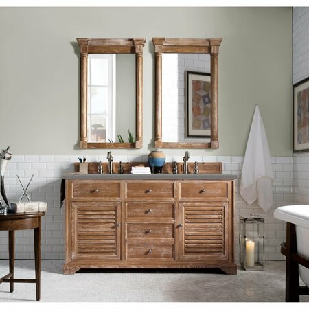 James Martin Vanities Savannah 60in Double Vanity, Driftwood w/ 3 CM Grey Expo Quartz Top 238-104-5611-3GEX